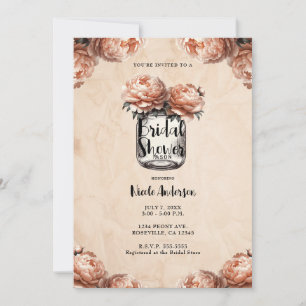 Invitation Pot de fleurs Mason aux Pêches et Paeonies pour un