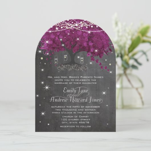Invitation Pot de fleurs radiant violet pour mariage dans un  (Debout devant)