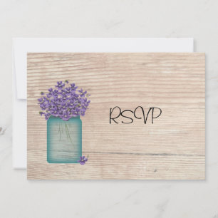 Invitation Pot de fleurs violettes en verre bleu pour RSVP de