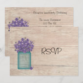 Invitation Pot de fleurs violettes en verre bleu pour RSVP de (Devant / Derrière)