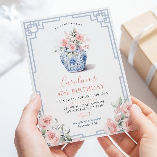 Invitation Pot de gingembre de pivoine rose Blush Chinoiserie