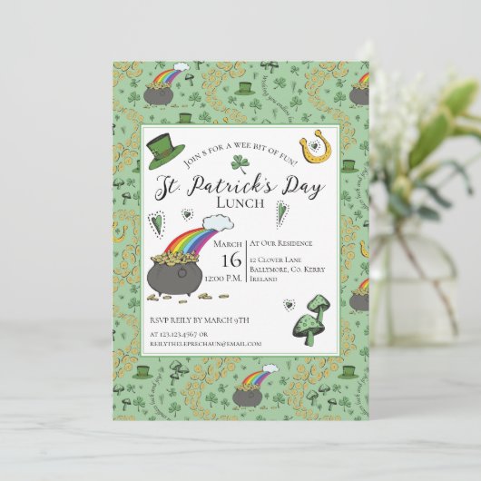 Invitation Pot de Jour de la Saint Patrick d'or déjeuner (Debout devant)