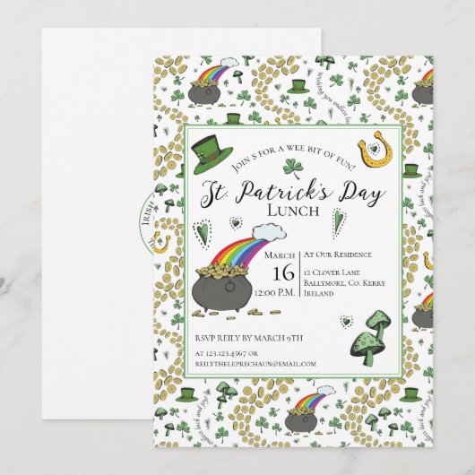 Invitation Pot de Jour de la Saint Patrick d'or déjeuner (Devant / Derrière)