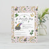 Invitation Pot de Jour de la Saint Patrick rose et vert d'or (Debout devant)