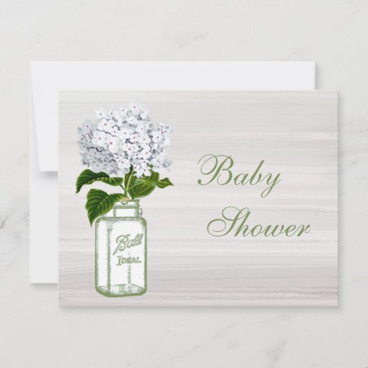 Invitation Pot de maçon chic et baby shower blanc d'hortensia (Devant)