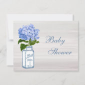 Invitation Pot de maçon chic et baby shower bleu d'hortensia (Devant)