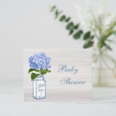 Invitation Pot de maçon chic et baby shower bleu d'hortensia (Debout devant)