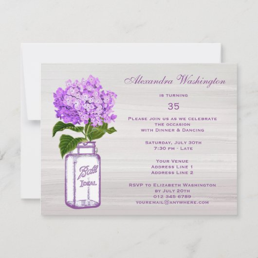 Invitation Pot de maçon chic et fête d'anniversaire pourpre (Dos)