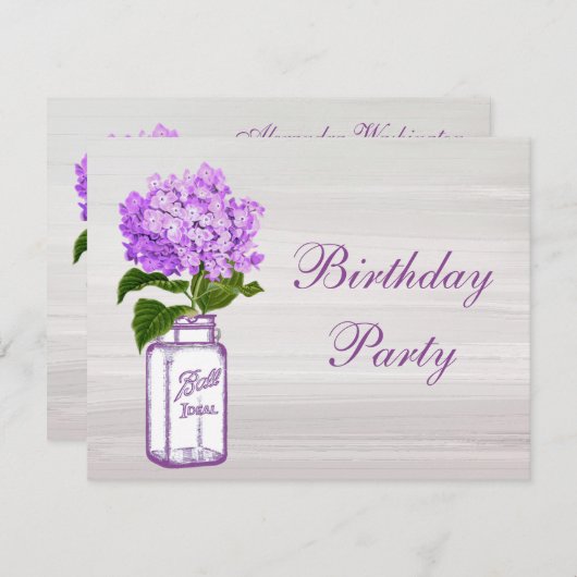 Invitation Pot de maçon chic et fête d'anniversaire pourpre (Devant / Derrière)