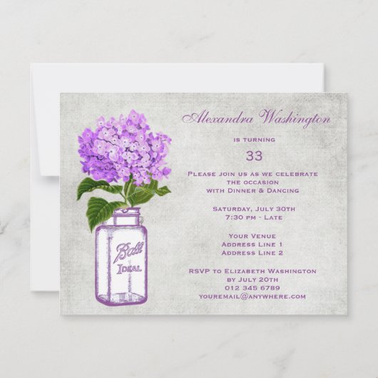 Invitation Pot de maçon chic et fête d'anniversaire pourpre (Dos)