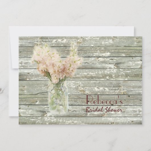 Invitation pot de maçon en bois de grange épousant la douche (Devant)