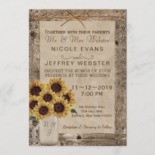 Invitation Pot de maçon en bois de tournesol de mariage de