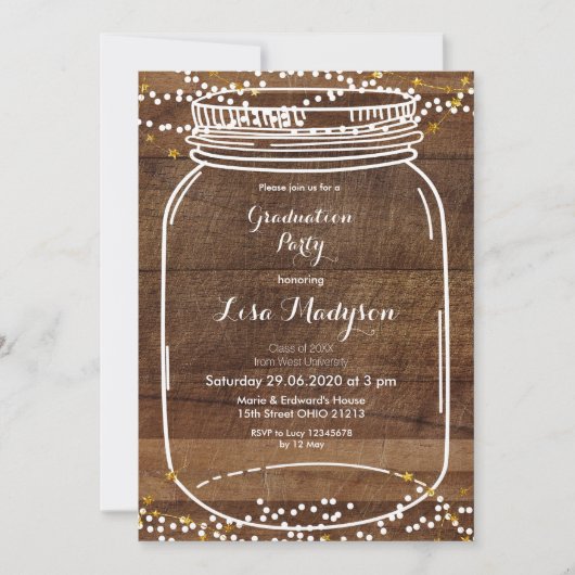 Invitation Pot de maçon en bois rustique d'invitation de fête (Devant)