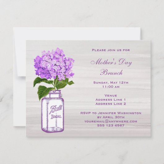 Invitation Pot de maçon et brunch pourpre du jour de mère (Dos)