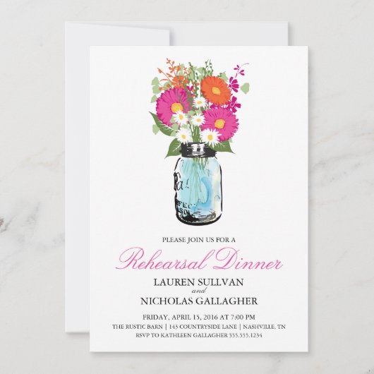 Invitation Pot de maçon et dîner bleus de répétition de (Devant)