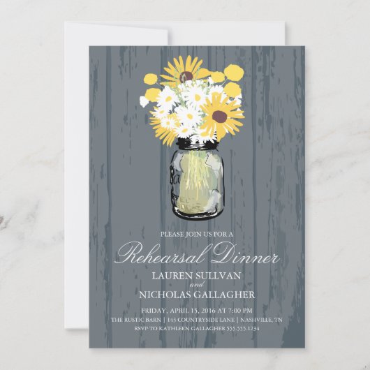 Invitation Pot de maçon et dîner de répétition de tournesols (Devant)