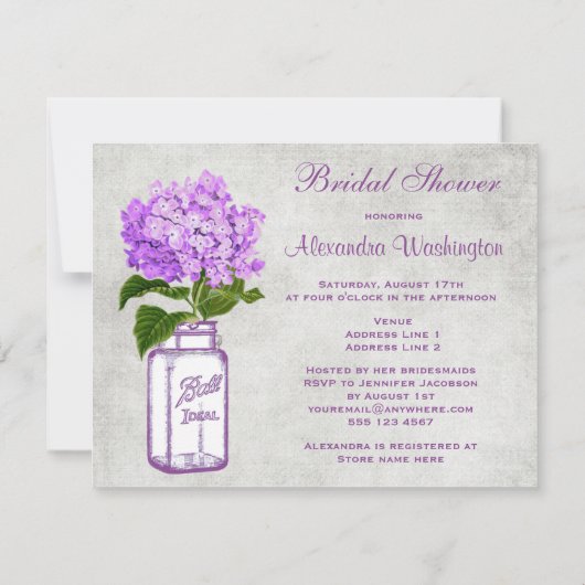 Invitation Pot de maçon et Fête de la mariée pourpre de gris (Dos)