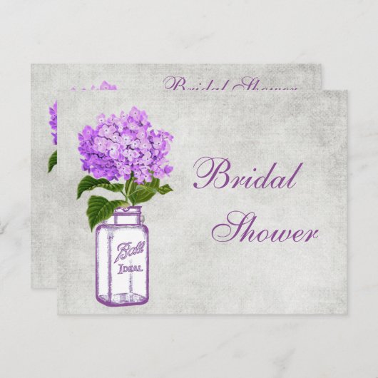 Invitation Pot de maçon et Fête de la mariée pourpre de gris (Devant / Derrière)