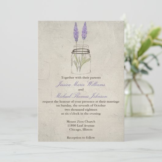 Invitation Pot de maçon rustique de lavande | épousant (Debout devant)