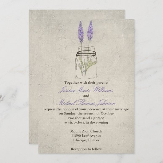 Invitation Pot de maçon rustique de lavande | épousant (Devant / Derrière)