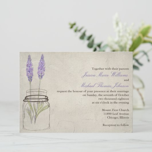 Invitation Pot de maçon rustique de lavande | épousant (Debout devant)