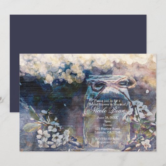 Invitation Pot de maçon rustique et mariage floral  (Devant / Derrière)