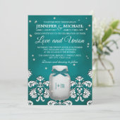 Invitation Pot de maçon turquoise avec épouser de lucioles (Debout devant)