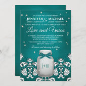 Invitation Pot de maçon turquoise avec épouser de lucioles (Devant / Derrière)