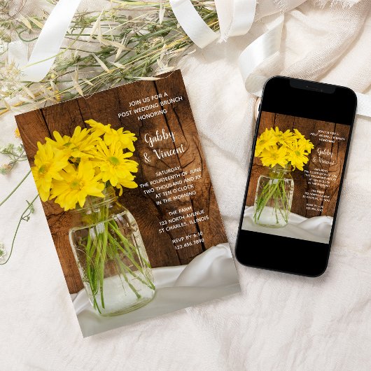 Invitation Pot de Mason et Daisies Campagne Après-Mariage Bru