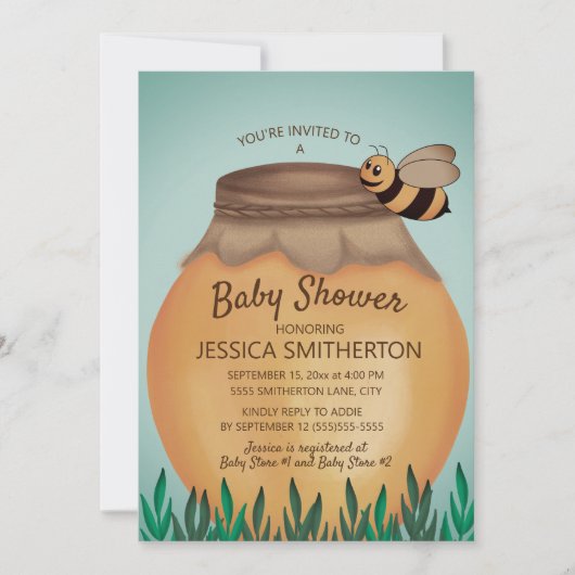 Invitation Pot de miel et Baby shower d'abeilles (Devant)