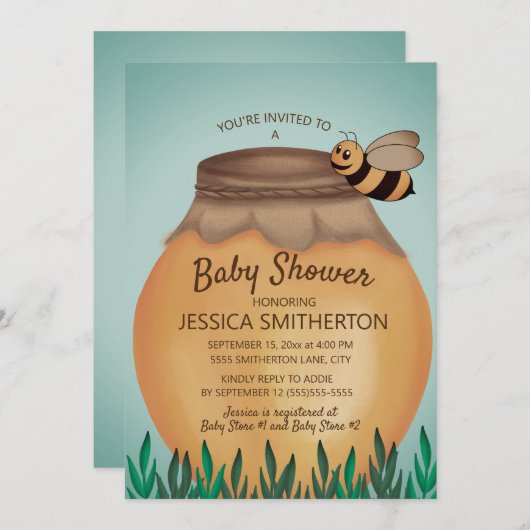 Invitation Pot de miel et Baby shower d'abeilles (Devant / Derrière)