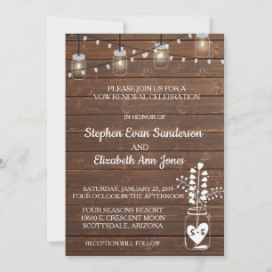 Invitation Pot de renouvellement de vœux en bois rustique cla
