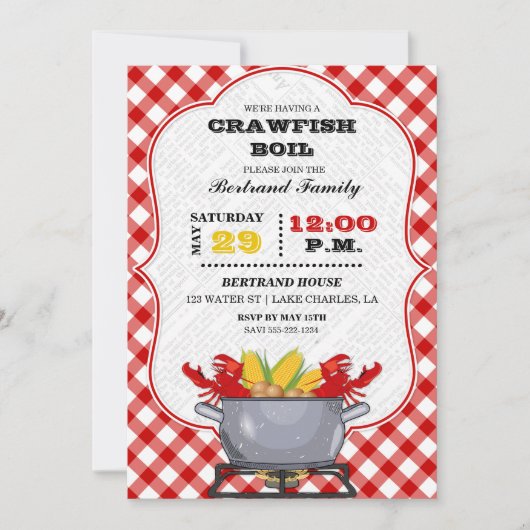 Invitation Pot d'ébullition À damiers rouge En vichy (Devant)