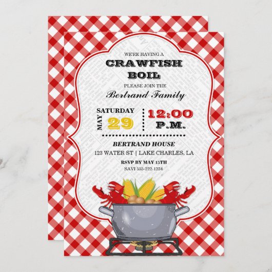 Invitation Pot d'ébullition À damiers rouge En vichy (Devant / Derrière)
