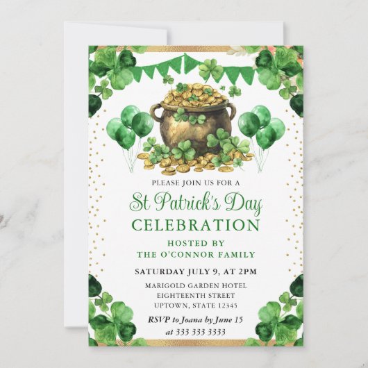 Invitation Pot d'or à l'aquarelle Saint-Patrick (Devant)