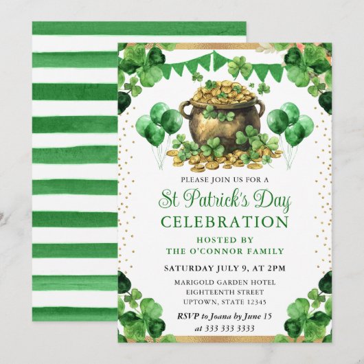 Invitation Pot d'or à l'aquarelle Saint-Patrick (Devant / Derrière)