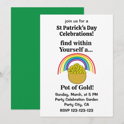 Invitation Pot D'or En Vous-Même Saint Patrick's Day (Devant / Derrière)