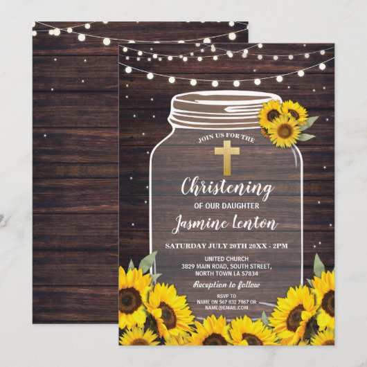 Invitation Pot en bois de baptême de croix de baptême de (Devant / Derrière)