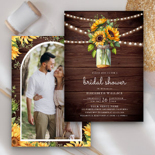 Invitation Pot en bois de jar Mason avec tournesols pour la d