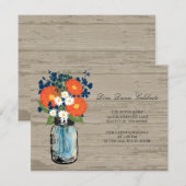 Invitation Pot en bois en verre Mason bleu et orange | Récept (Devant / Derrière)