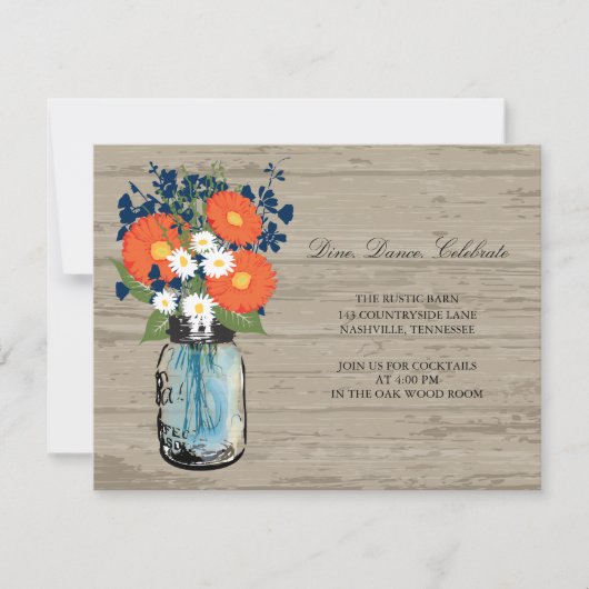 Invitation Pot en bois Mason bleu et orange | Réception (Devant)