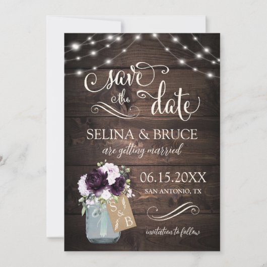 Invitation Pot en bois rustique avec fleurs de lavande pour f (Devant)