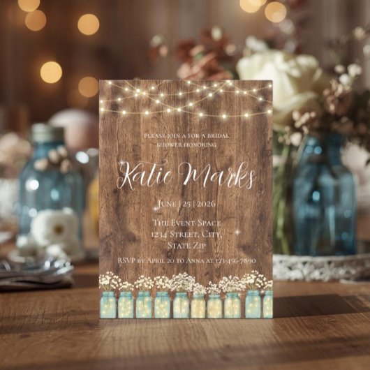 Invitation Pot en bois rustique et guirlande lumineuse pour l