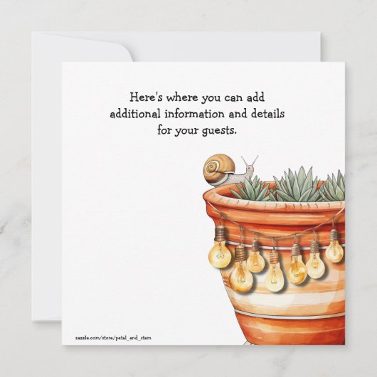 Invitation Pot en terre cuite avec un mignon escargot dans le (Dos)