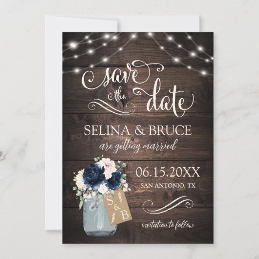 Invitation Pot en verre de style rustique avec fleurs de mari (Devant)