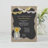 Invitation Pot en verre rustique avec des tournesols et baby' (Debout devant)