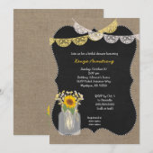 Invitation Pot en verre rustique avec des tournesols et baby' (Devant / Derrière)