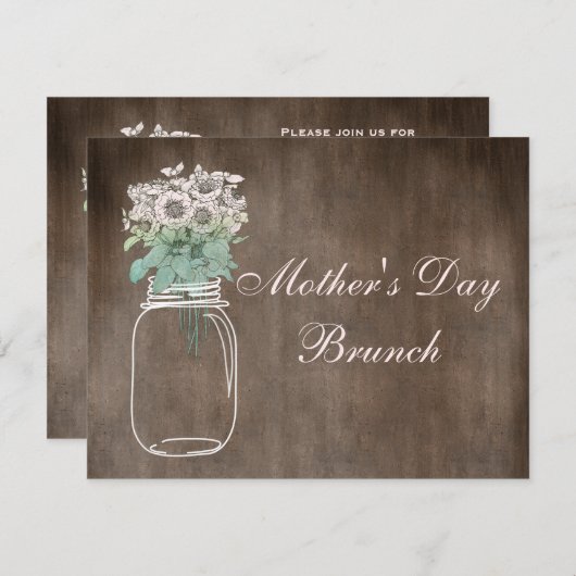 Invitation Pot et fleurs de maçon rustiques de brunch du jour (Devant / Derrière)