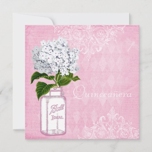 Invitation Pot et hortensia chics minables roses Quinceanera (Devant)