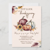 Invitation Pot Luck Thanksgiving boho citrouille tournesols (Devant)
